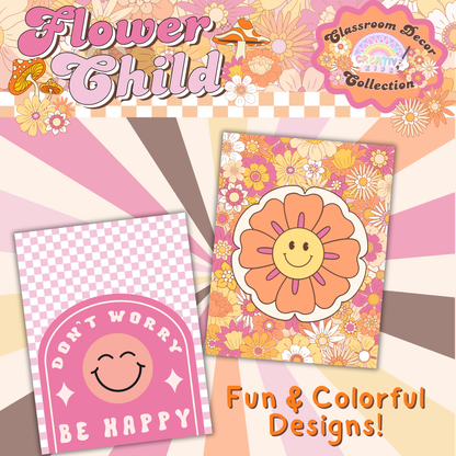 Instant download retro classroom posters with a playful floral design. Ready to print for teachers, homeschoolers, and parents.