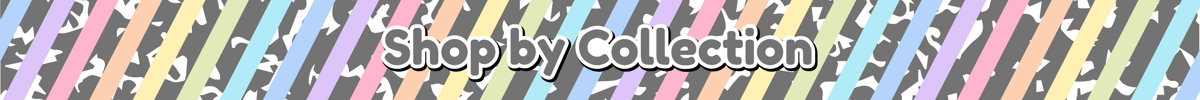 Rainbow pastel banner with ‘Shop by Collection’ text on a retro classroom theme – Carissa’s Creative Kids digital downloads.