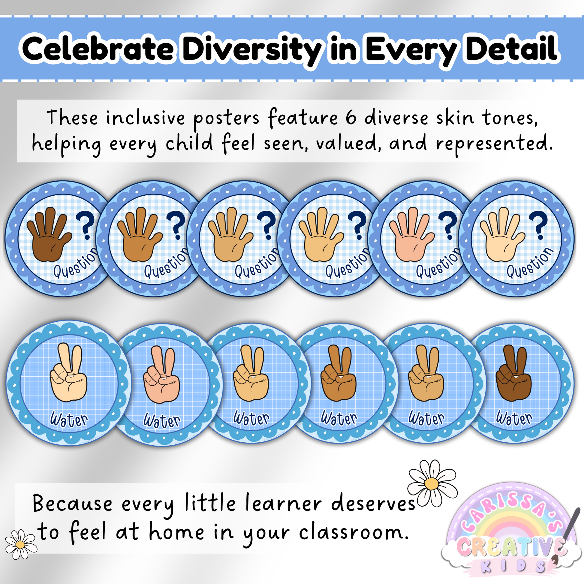 Celebrate classroom inclusivity with Silly Goose hand signal posters featuring six diverse skin tones. Designed to help every student feel seen, valued, and represented in your learning space.