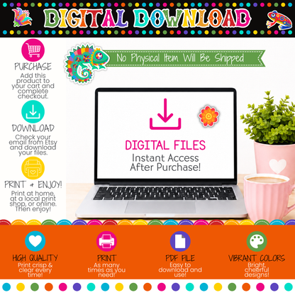 Digital download information for The Miracle Is You Bulletin Board Kit, featuring instant access printable PDF files, no physical item shipped, vibrant Hispanic-inspired classroom decor, and easy printing instructions.
